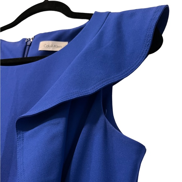 CALVIN KLEIN Asymmetrical Ruffle Dress in Royal Blue - Picture 6 of 11